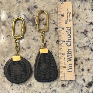 Fendi Black Leather Signature Keychain with Gold Accents Set of 2